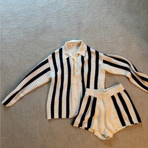 Striped Knit Cardigan and Shorts Set